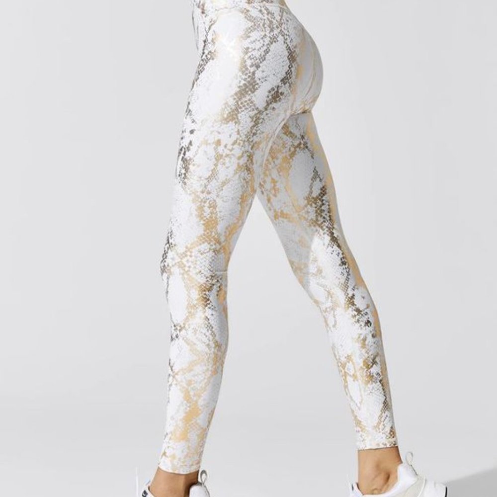 Carbon 38 White & Gold Metallic Snake High Waisted Leggings